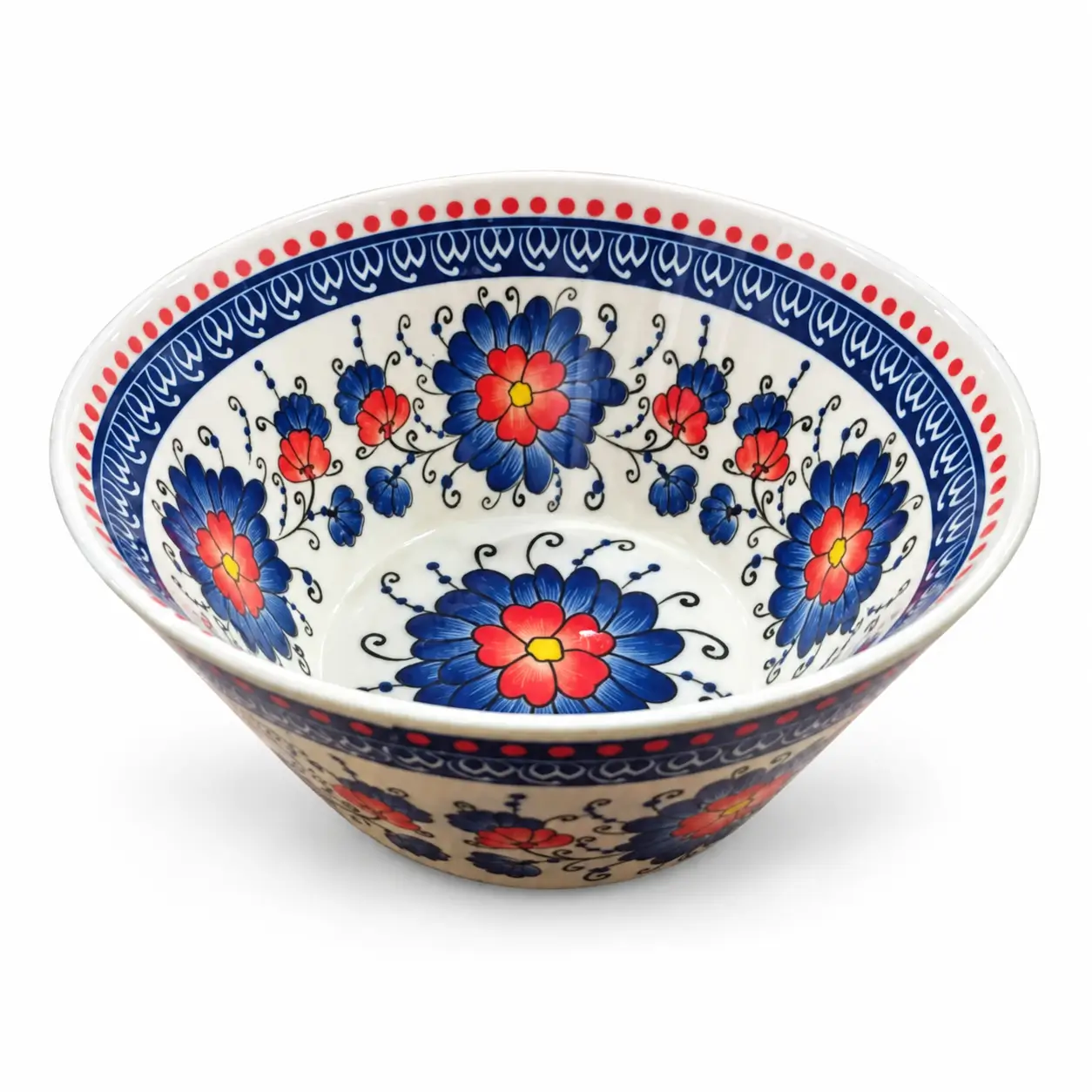 Intricate Folk Floral Ceramic Bowl Flower Bowl - Image 1