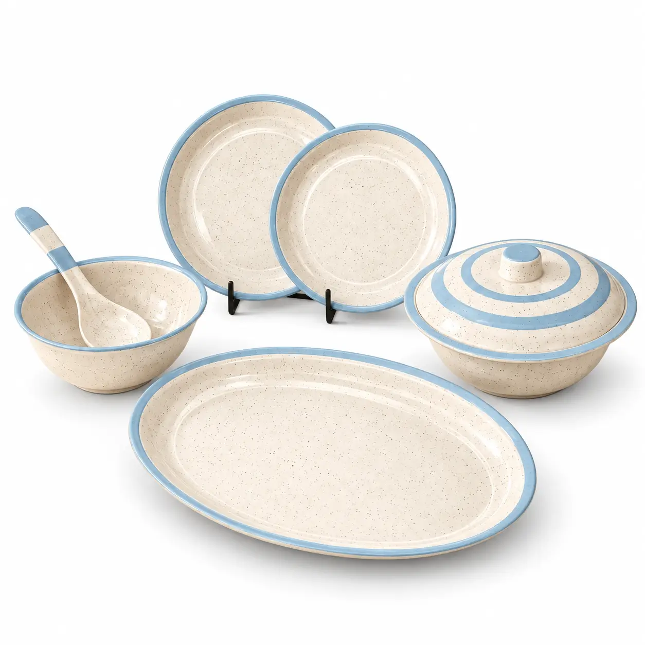Speckled Cream and Blue Dinnerware Set Slate And Salt - Image 1